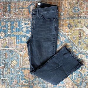 Madewell Cali Demi Boot jeans with frayed hem.